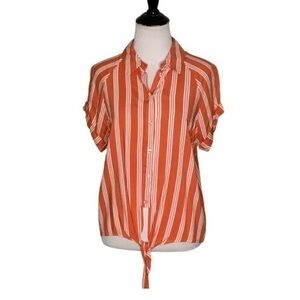 CODE X MODE Orange/White Striped Button Up Tie Front Casual Blouse S